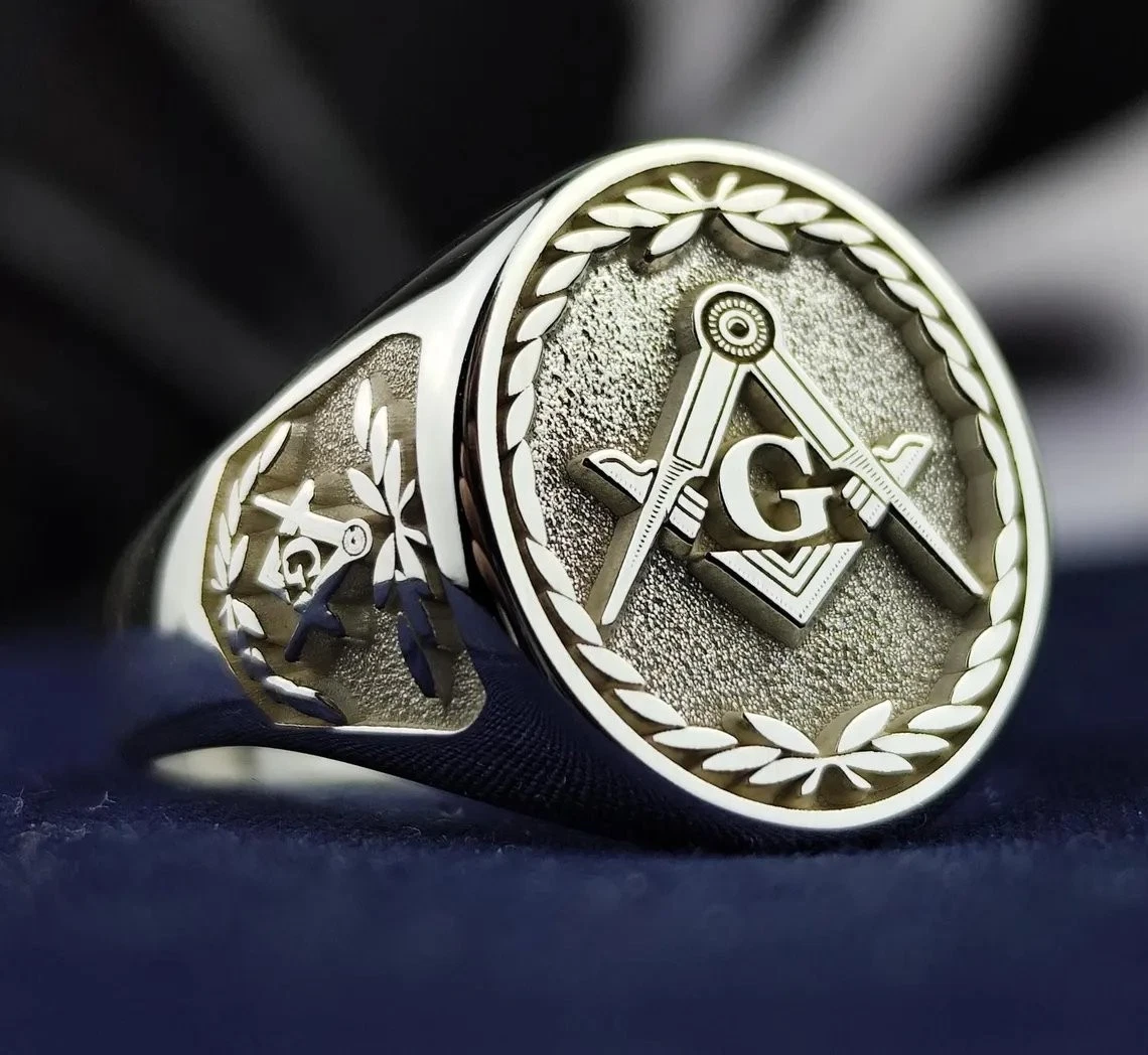 Freemason Compass Signet Ring 925 Sterling Silver Men's Ring