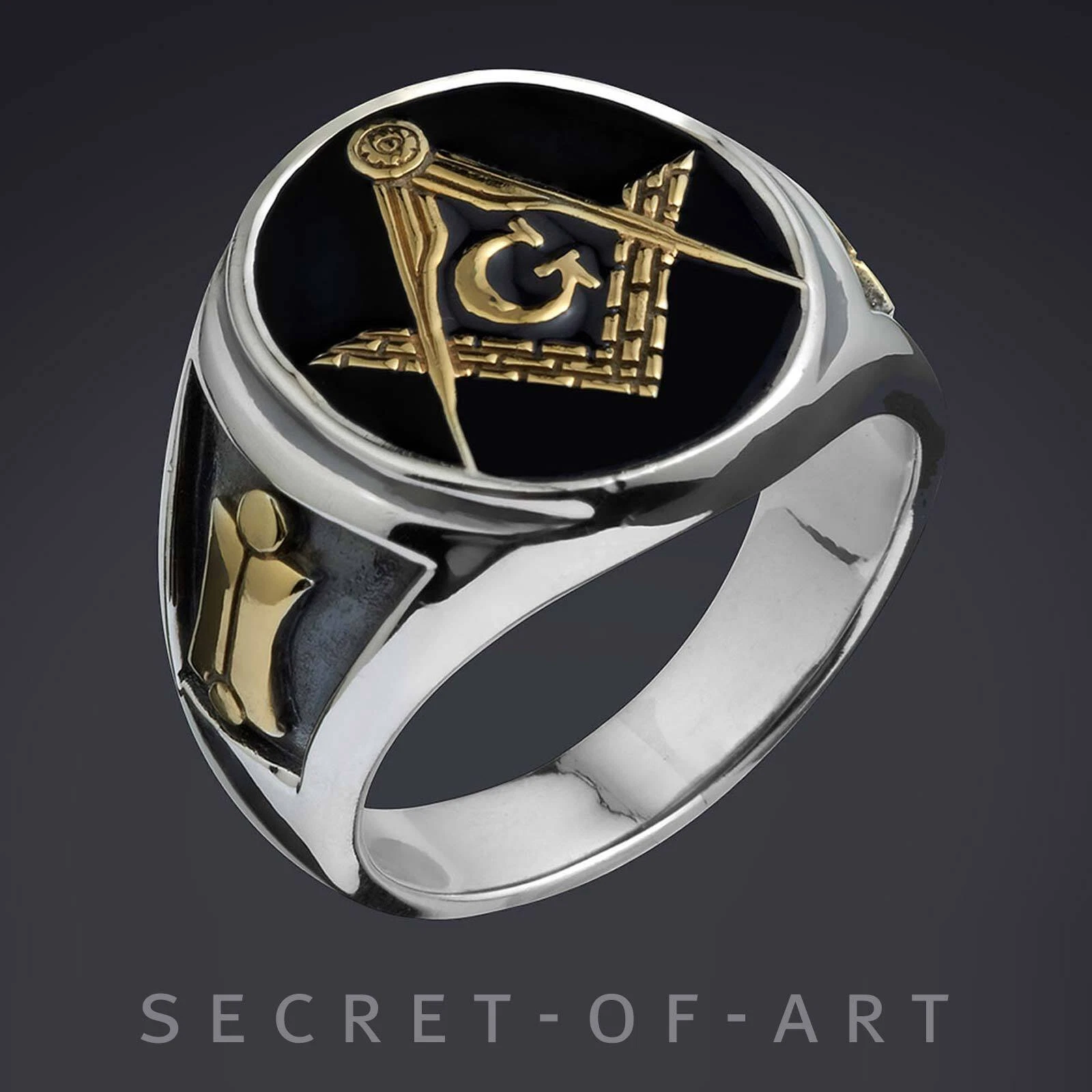Masonic Ring Silver 925 Freemason Master GoldPlated size 8-13